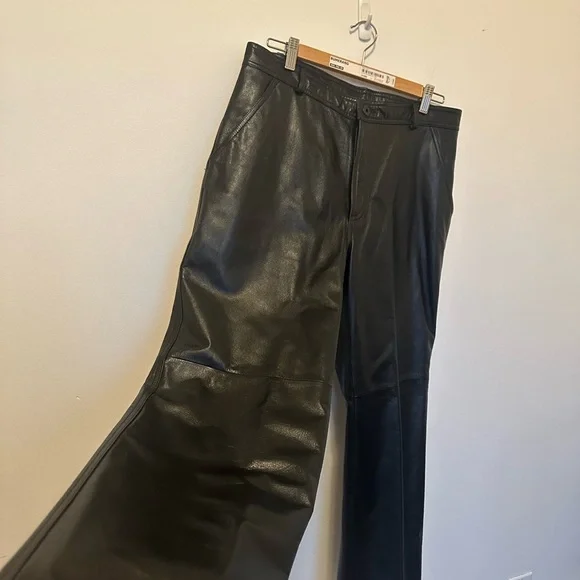 Vintage Danier Black Leather Pants Moto Bikercore Straight Leg 34” High Rise - Picture 7 of 15
